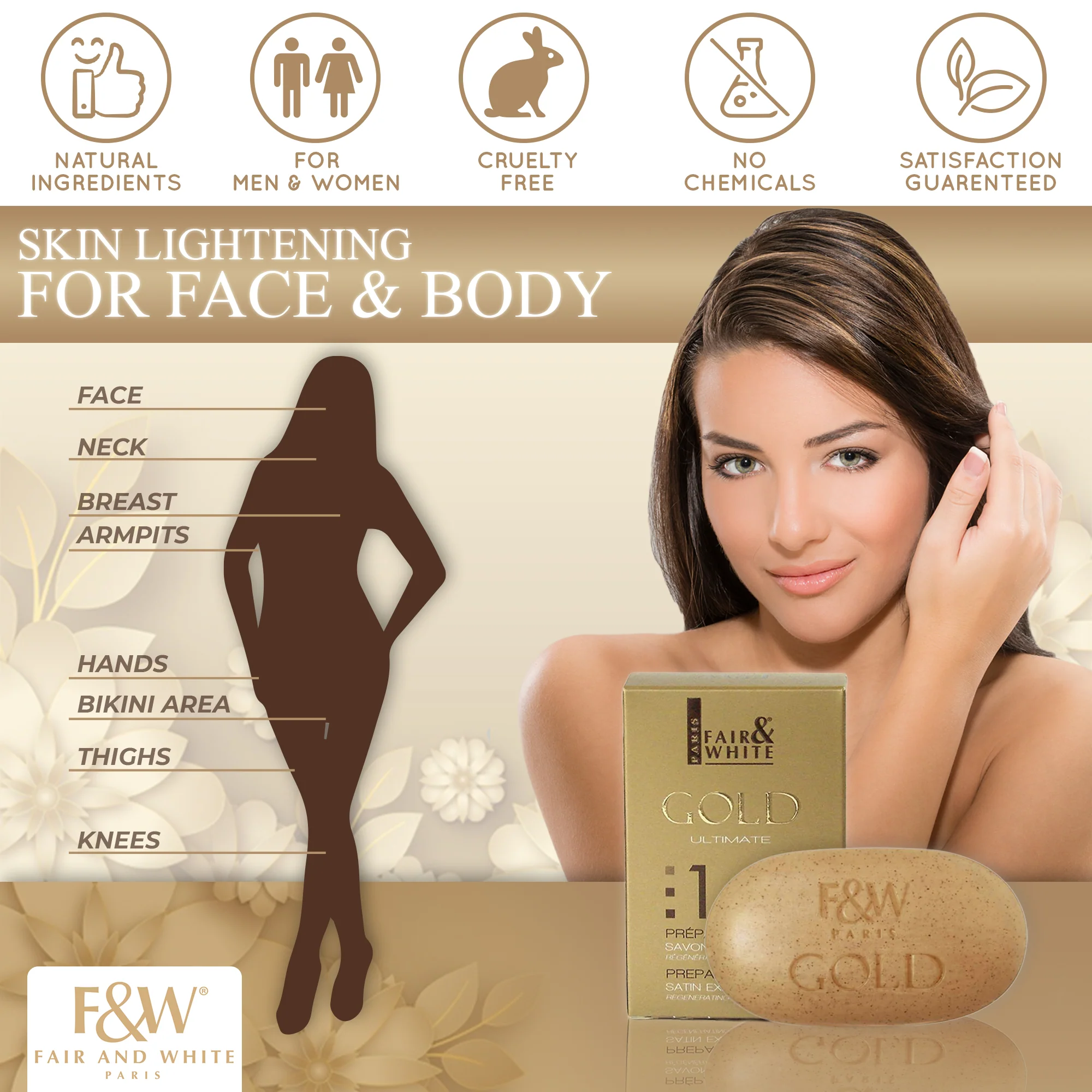 Fair & White Gold Satin Exfoliating Bar Soap - Revives Skin - 200g / 7 oz - Image 4