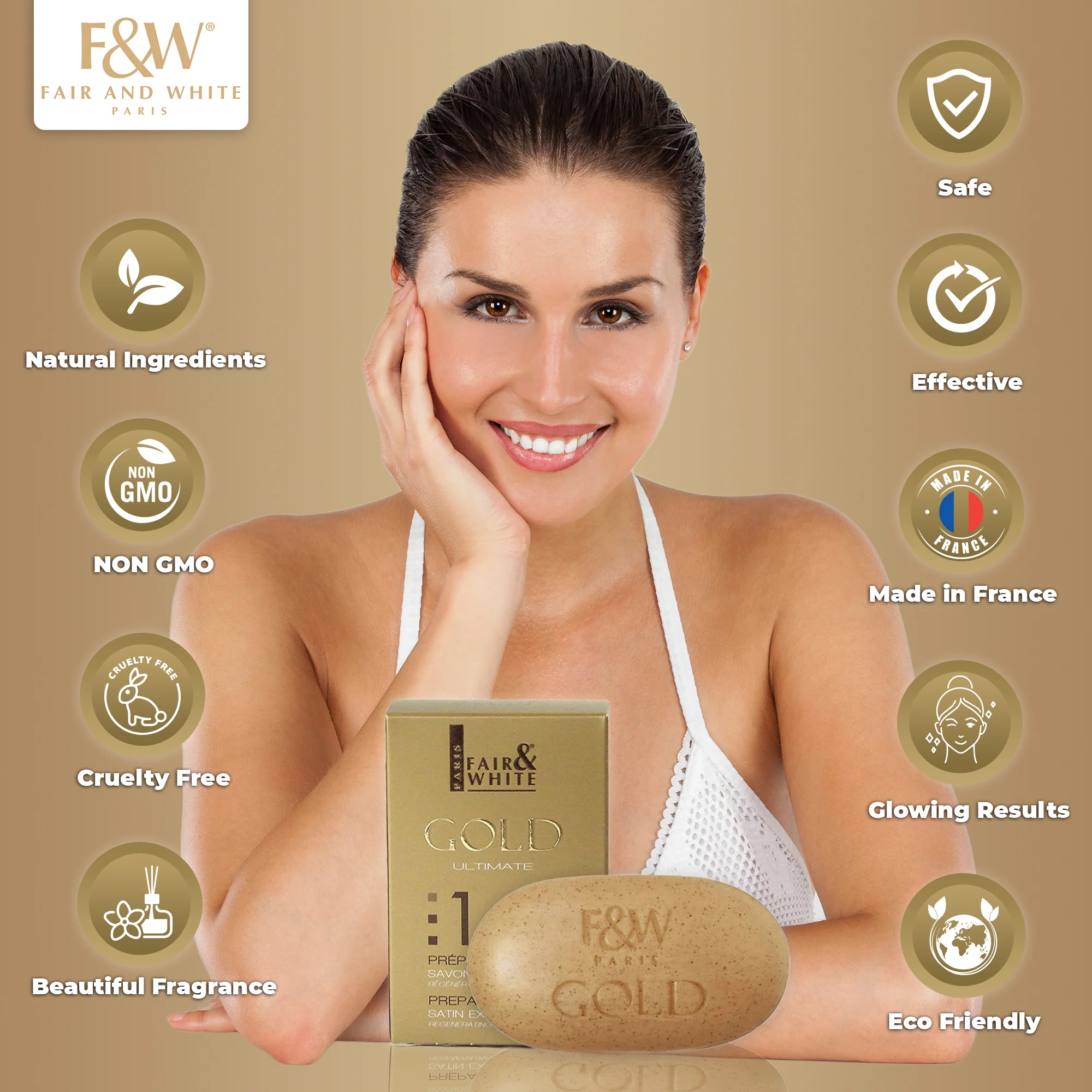 Fair & White Gold Satin Exfoliating Bar Soap - Revives Skin - 200g / 7 oz - Image 5