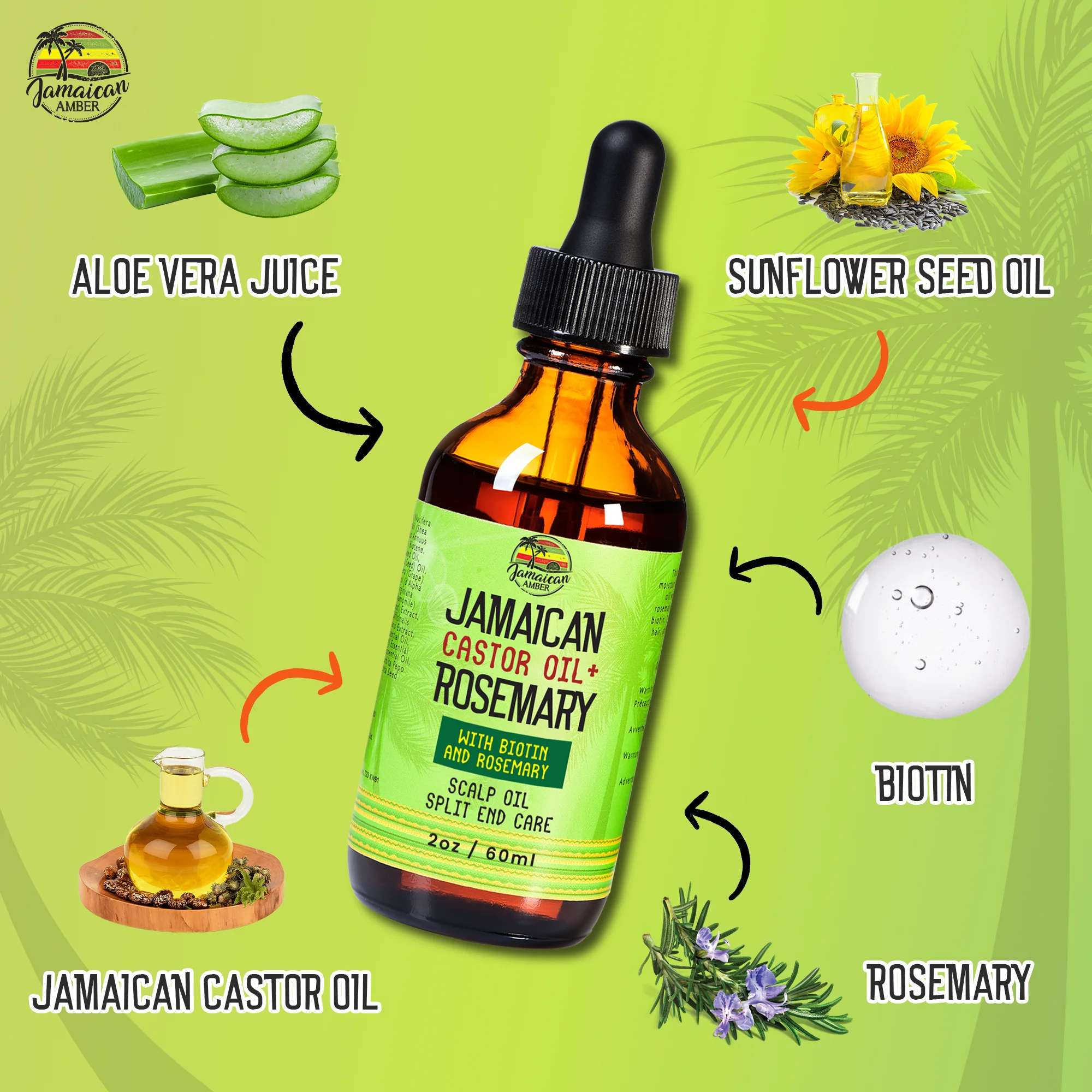 Jamaican Amber Jamaican Castor Oil & Rosemary Hair Oil 2 oz/60 ml - Image 3