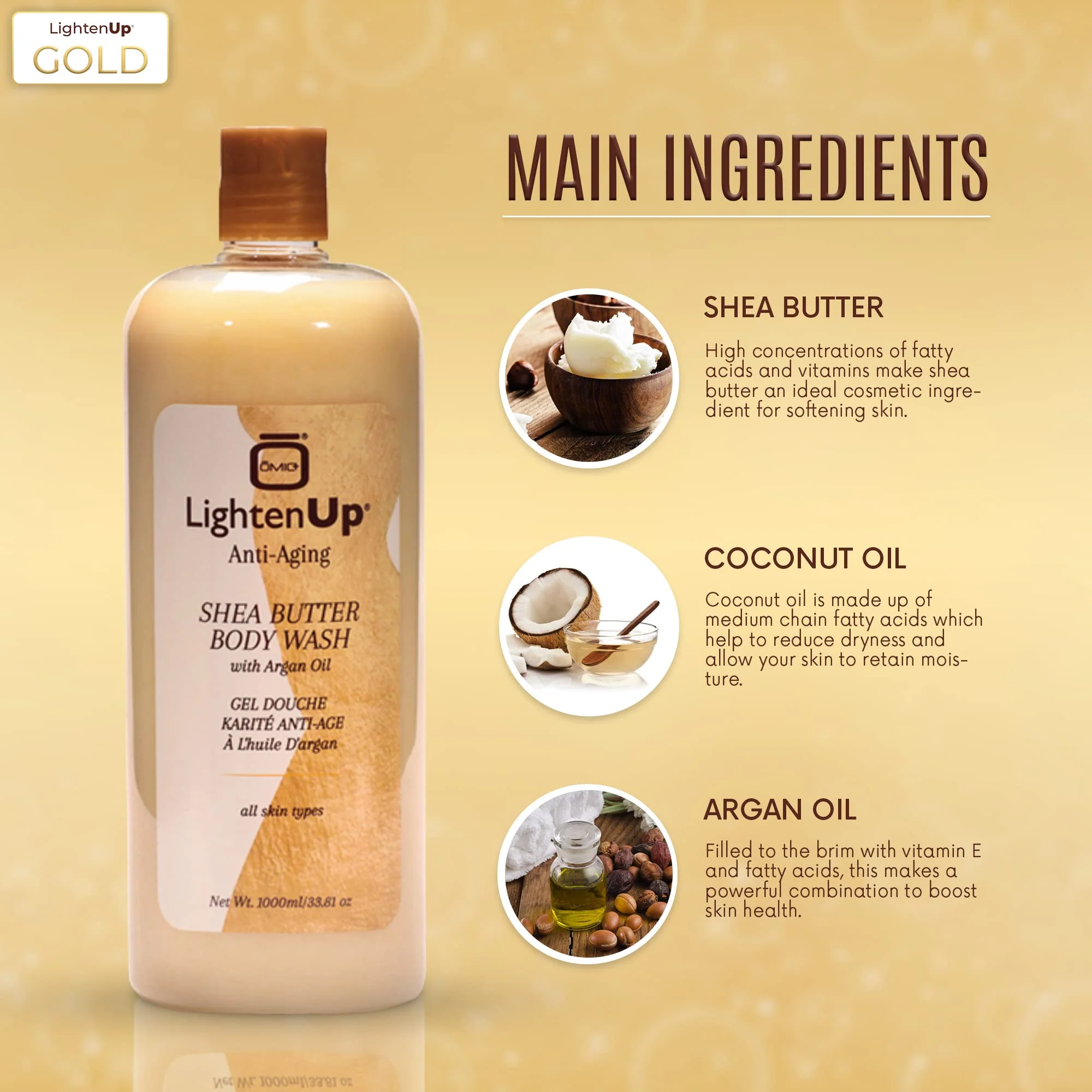 LightenUP GOLD Anti-Aging shower gel 1000ml - Image 3